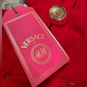 VERSACE for H&M Red Dress Gold Button Asymmetrical Collar Never-worn w/ Tags